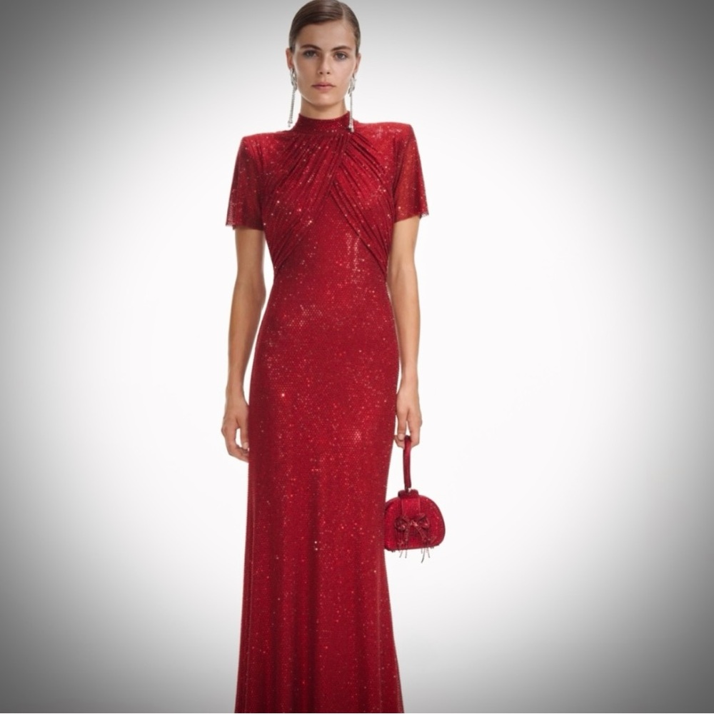 Self-Portrait Sparkling Red Maxi Dress